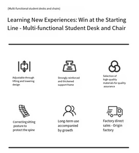 Ensemble bureau et chaise pour étudiant réglable en hauteur, tendance, avec rangement, design ergonomique pour salle de classe, études à domicile et tutorat - Product Image 3