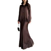 Nouvelle Collection Printemps 2026 – Ensemble Deux Pièces Chic et Élégant pour Femme : Chemise à Manches Longues Marron Chocolat avec Dentelle et Jupe – Idéal pour les Fêtes