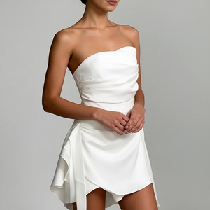 Nuovo Arrivo 2026: Tuta Corta Elegante <span class=keywords><strong>Bianca</strong></span> con Spalle Scoperte, Pieghe e Vita Alta, Stile Skort, Perfetta per Serate Speciali - Product Image 6