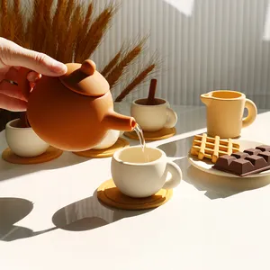 Paisen ชุดถ้วยชาขนมยามบ่ายของเด็กทำจากซิลิโคนของเล่นจำลองสำหรับเด็ก