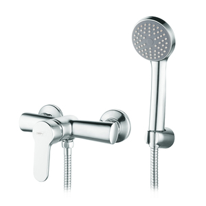 Sistemi Doccia Termostatici Paco Chrome con Miscelatore Esterno Classico e Doccetta Morbida, Rubinetto da Bagno Termostatico Lucido Spazzolato - Product Image 1