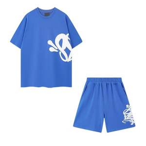 Conjunto de camiseta de manga corta informal y holgada con estampado de letras en espuma, moderno y elegante, y pantalones Syna de cinco puntos, ideal para el verano. - Product Image 6