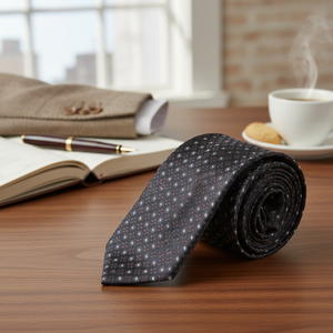 Corbata turca hecha a mano geométrica marrón exclusiva de Exve - Product Image 3