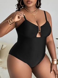 STOCK 3Colors Solid Women <strong>Bandeau</strong> Thongs <strong>Tankini</strong> 1 Piece Plus Size Swimwear Spandex/Nylon Waist Drawstring S-XL - Product Image 5