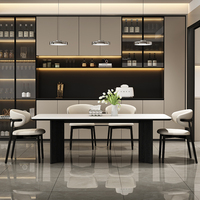 Ensemble de table à manger rectangulaire moderne de luxe avec plateau en pierre et chaises en bois de frêne massif pour petits appartements et utilisation en bar