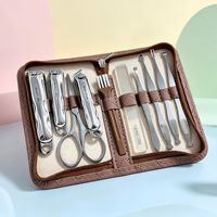 Kit de manucure 10 pièces, coupe-ongles en acier inoxydable, lime à ongles, étui en cuir, kit de toilettage portable pour homme et femme, cadeau