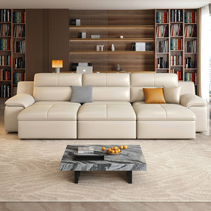 Divano Letto Elettrico in Vera Pelle, Stile Italiano Minimalista, per Soggiorno, Dritto, a Due e Tre Posti, Nuovo Design Retrattile Tutto-in-Uno - Product Image 2