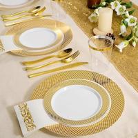 Assiettes en plastique XUELI de luxe avec bordure dorée, incassables, compatibles lave-vaisselle, robustes, sans BPA, écologiques, vaisselle jetable
