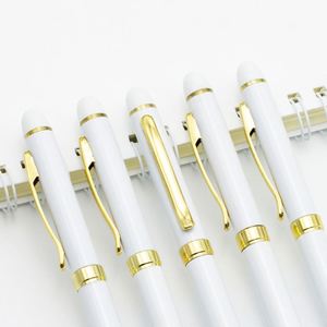 Gloss White Gold Trim Slim Metal Twist <b>Ballpoint</b> <b>Pen</b>, Elegant Luxury Signature <b>Pen</b> Custom Logo for Hotel Business Corporate Gift - Product Image 4
