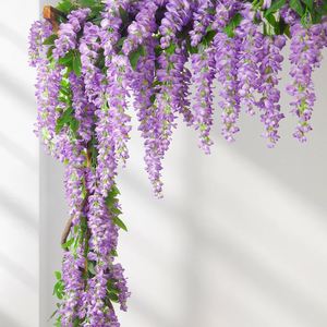 K-0629中国藤装飾人工シルク花3本の藤吊り花