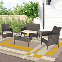 Juego de Sofás de Conversación de 4 Piezas de Plástico con Cojines para Patio y Jardín