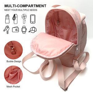 Mini sac à dos matelassé en nylon rose personnalisé avec poche à cordon, service OEM ODM pour les marques de mode et les commandes en gros - Product Image 3