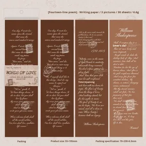 30 feuilles/paquet, série de citations d'amour, chef-d'œuvre littéraire, thème de manuscrit, autocollants anglais faits à la main, matériel pour carnet - Product Image 6