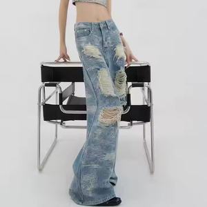 Pantalones vaqueros acampanados de mujer, holgados, transpirables, sexys, rasgados, lavados, desgastados, de cintura baja, informales, para verano, estilo urbano - Product Image 4