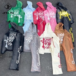 Wholesale Sublimation Acid Wash Men Hoodie Manufacturers <b>Polyester</b> Mens Hoodies Streetwear Custom Hoodie and Sweatpants Set Men - Product Image 1