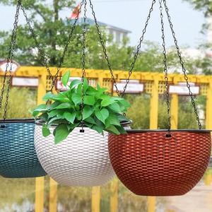 Pot de fleurs suspendu en résine, auto-arrosant, rond, bleu, beige, rouge, blanc, vert, noir, vert foncé, panier pour plantes d'intérieur et d'extérieur - Product Image 1