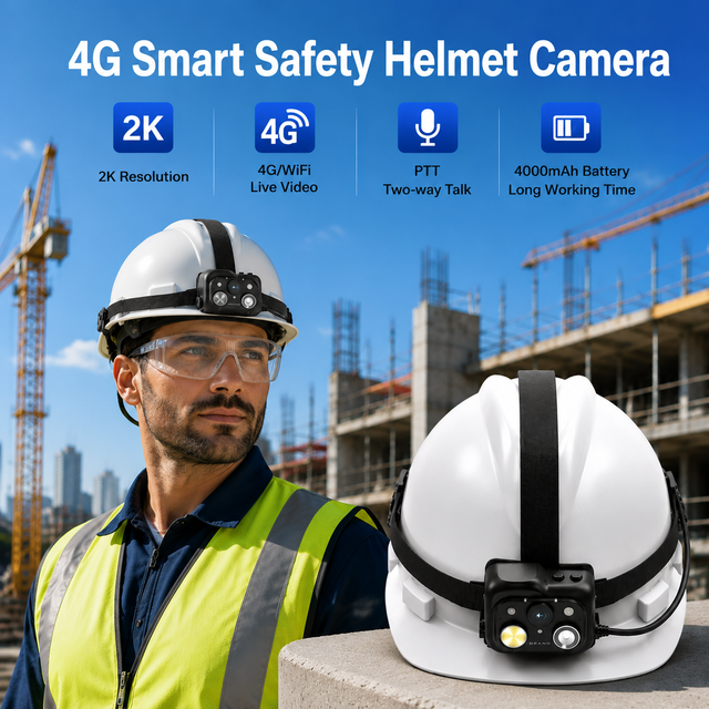 Industrial Smart Safety Helmet Camera PTT 4G Helmet Camera 2K Live Video SOS GPS WiFi Hard Hat with Camera for Construction