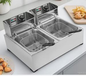 Double friteuse commerciale en acier inoxydable, machine à frire de cuisine de comptoir avec contrôle de la température, beignets de frites - Product Image 6
