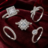 Fabricant en gros OEM ODM de bagues en argent sterling 925 avec moissanite, style Princesse Halo Éternité, bijoux de mariée pour femmes
