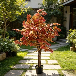 Árbol artificial de arce rojo con 3 troncos y 2 ramas, árbol de simulación en maceta para decoración de esquinas de hogar u oficina - Product Image 6