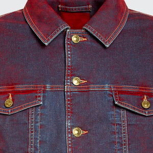 Vente <span class=keywords><strong>en</strong></span> gros <span class=keywords><strong>Veste</strong></span> denim flocage <span class=keywords><strong>rouge</strong></span> personnalisée pour hommes <span class=keywords><strong>Veste</strong></span> cargo à manches longues et col écarté, simple boutonnage - Product Image 6