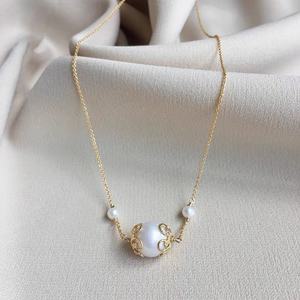 Collier pendentif en perles d'eau douce baroques naturelles pour femmes, grand collier en or 14 carats, chaîne de clavicule, style coréen, nouveau lancement de produit - Product Image 2