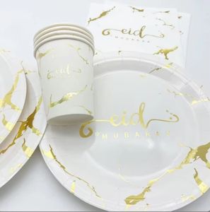 Vaisselle de l'Aï<span class=keywords><strong>d</strong></span> Vaisselle jetable musulmane en or <span class=keywords><strong>d</strong></span>éjoué Mubarak Vaisselle Ramadan Kareem Eid Tasses Serviettes Noir Umrah Mubarak Assiettes en <span class=keywords><strong>papier</strong></span> - Product Image 5