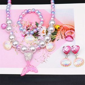 Ensemble de bijoux pour filles, 2/5 pièces, collier de perles de sirène, bracelet, bague, boucles d'oreilles, jouets pour enfants, accessoires de mode princesse pour filles - Product Image 4