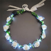 Bandeau Fleuri LED Rose et Blanc Lumineux, Couronne de Fleurs Brillante, Accessoire pour Cheveux, Guirlande Lumineuse Florale