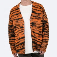 Nouveau Pull Cardigan Jacquard Léopard en Mohair Doux pour Homme, Personnalisable avec Logo OEM/ODM, Collection Hiver 2025 – Vente en Gros Haut de Gamme