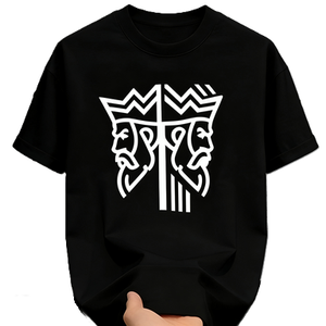 T-shirt con grafica di carte da poker con uomo barbuto reale e profilo testa stileizzato Split King - Product Image 6