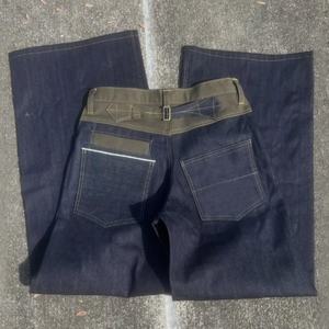 กางเกงยีนส์ทรงคาร์โก้ขาบานสไตล์สตรีทแวร์ฮิปฮอปปี 2025 สำหรับผู้หญิง แต่งกระดุม ตัดเย็บด้วยผ้าเดนิมแบบ Selvage ตัดต่อผ้าสีตัดกัน ทรงหลวม - Product Image 4