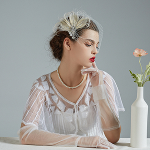 Nouveau bandeau de mariée <span class=keywords><strong>avec</strong></span> voile fil de soie plume Fascinator ornements de cheveux accessoires de <span class=keywords><strong>mariage</strong></span> uniques coiffes coiffure femme - Product Image 2