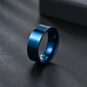 도매 최신 디자인 8mm 심플 스타일 실버 골드 블루 스테인리스 스틸 반지 (여성 및 남성용) - Product Image 4