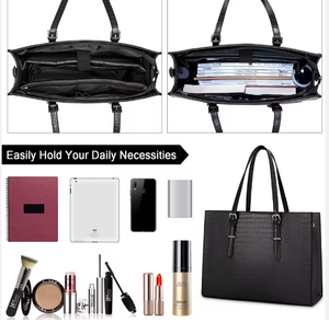 Sac fourre-tout pour ordinateur portable en cuir de qualité supérieure avec deux sangles et motif lettres, fermeture éclair, en polyester, mallette professionnelle pour le travail - Product Image 1