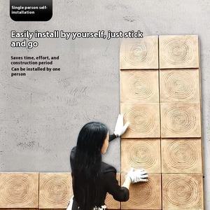 PU moderne Anti-culturel carbonisé panneau <span class=keywords><strong>de</strong></span> Grain <span class=keywords><strong>de</strong></span> bois anneau annuel lumière rétro fond mur pour hôtel chez l'habitant Villa décor - Product Image 1