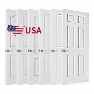 Portes intérieures pré-montées en bois HDF moulé, à 6 panneaux, blanches apprêtées, avec âme alvéolée en nid d'abeille, entrepôt USA - Product Image 1