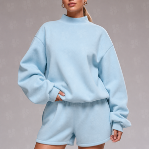 Sweat-shirt à capuche en coton épais à col montant, coupe oversize, couleur unie personnalisable, imprimé en relief, idéal pour l'hiver - Product Image 2