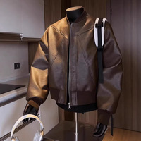 ODM OEM Personnalisé Blouson Bomber Noir Vintage en Cuir PU Matelassé Col Élégant Coupe Droite Homme Printemps Automne Service Logo & Emballage