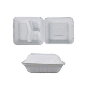 Assiettes jetables en papier de haute qualité, 9 pouces, <span class=keywords><strong>3</strong></span> <span class=keywords><strong>compartiments</strong></span>, conteneur à clapet, vaisselle en matière première pour fête - Product Image 1