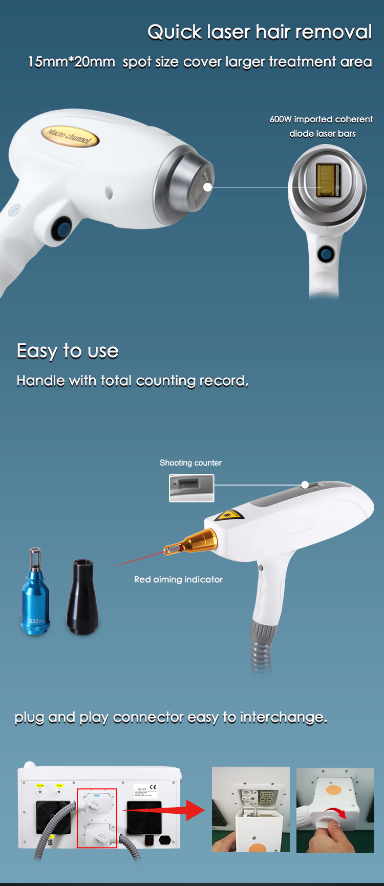Diode Laser Hair Removal Machine Nd Yag Laser Tattoo Removal Multifunctional