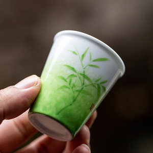 Hand Painted Green Bamboo Ceramic <b>Teacup</b> Porcelain Tasting Cup Small Individual Master Cup For Afternoon Tea - Product Image 1