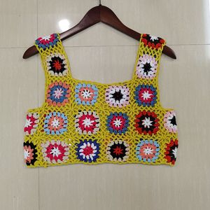 Top court sexy bohème en <span class=keywords><strong>crochet</strong></span> floral pour femme, <span class=keywords><strong>gilet</strong></span> tricoté fait main <span class=keywords><strong>Granny</strong></span> Square, cache-maillot de plage d'été - Product Image 6