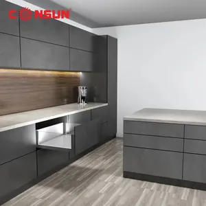 Armário de cozinha doméstico com sistema de tandem LED de parede dupla ajustável e com fechamento suave e sistema de dupla parede