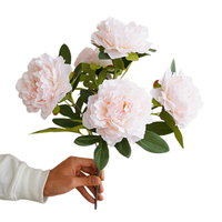 Bouquet de 5 pivoines artificielles en polyester, fausse soie, pour centre de table de mariage, décoration florale pour la maison et vase.