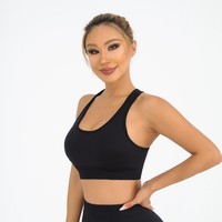 Soutien-gorge de sport personnalisé pour femme adulte, maintien élevé, antichoc, en Spandex/Nylon, couleur unie, avec rembourrage, bretelles croisées et effet push-up
