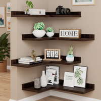Étagère murale d'angle en bois rustique en forme de L à 4 niveaux pour la cuisine et la salle de bain, décoration murale