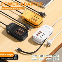 Nuevo Cargador Multi-Puerto para Teléfono Móvil con 6 Puertos USB, Cable de Carga Rápida Integrado Tipo-C 3PD 3USB, Adaptador de Carga Enchufable