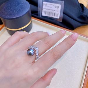 Anillo de Plata de Ley S925 con Perla Negra Natural de 10-11 mm, Redonda, Limpia y Moderna, Versátil para Uso Personal - Product Image 1