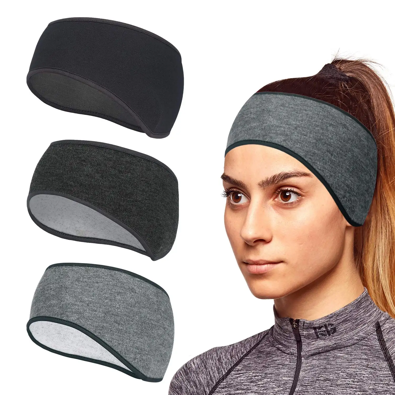 Winter Sports Headbands, 3 Pack Thermal Stretchy Ear Warmers Moisture Wicking Running Head Bands Men and Women Athletic Ear Mu